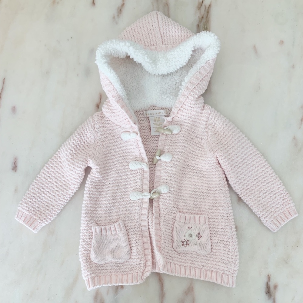 Pink cardigan with hood